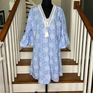 Shoshanna Embroidered Blue Boho Swim Cover-Up Dress – Size L